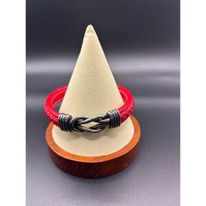 Red Braided Leather Infinity Knot Bracelet Magnetic Clasp Nautical Style 7 In